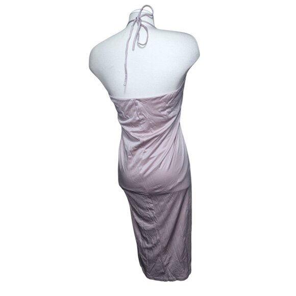 OGL Halter Neck Dress Sleeveless Knee Length Elegant Casual Wear Sz Small Beige - Picture 2 of 13